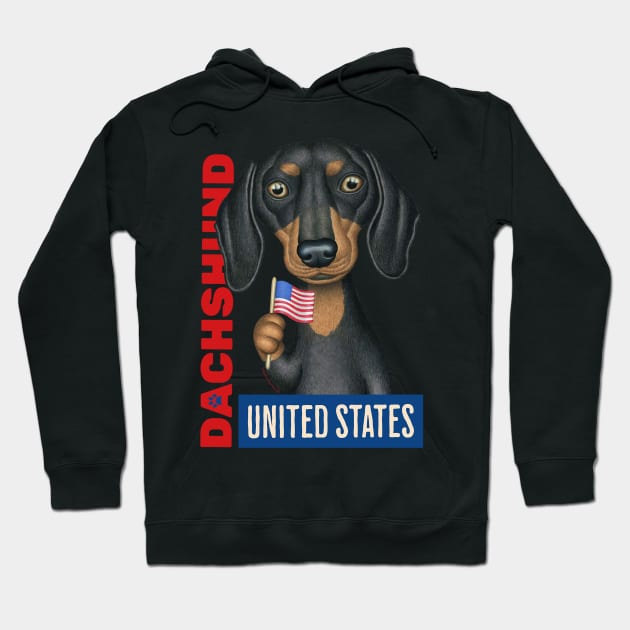 Doxie red white and blue flag with paw Dachshund United States Hoodie by Danny Gordon Art
